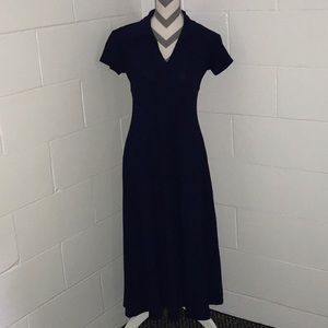 EXPRESS TRICOT BLUE LONG V-NECK COLLARED DRESS, M